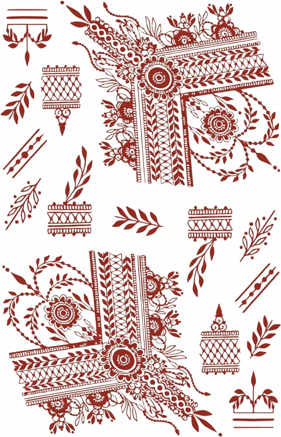 Elegant Red Henna Temporary Tattoo Stickers For Hands & Fingers, IntricateFloral Mandala Mehndi Design, Waterproof Long-Lasting Body Art For Women,Festivals, Parties & Special Occasions,Formulated Without Henna