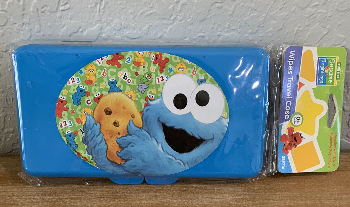 Étui de voyage neuf pour lingettes bébé Monsieur Biscuit de Sesame Street, avec étiquette, style rétro
