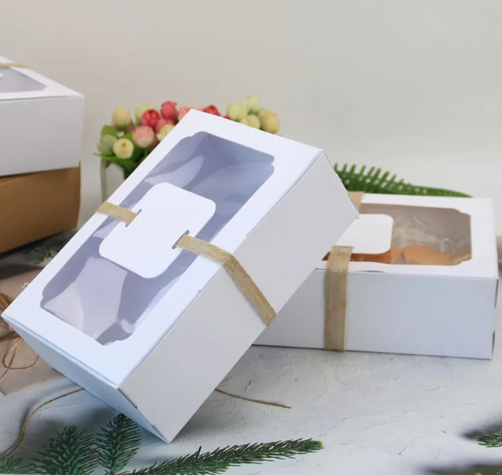 12Pcs White Kraft Paper Packing Box With Transparent Window Candy Cake Boxes Wedding Party Cookie Favor Gifts Box Baby Shower Decor