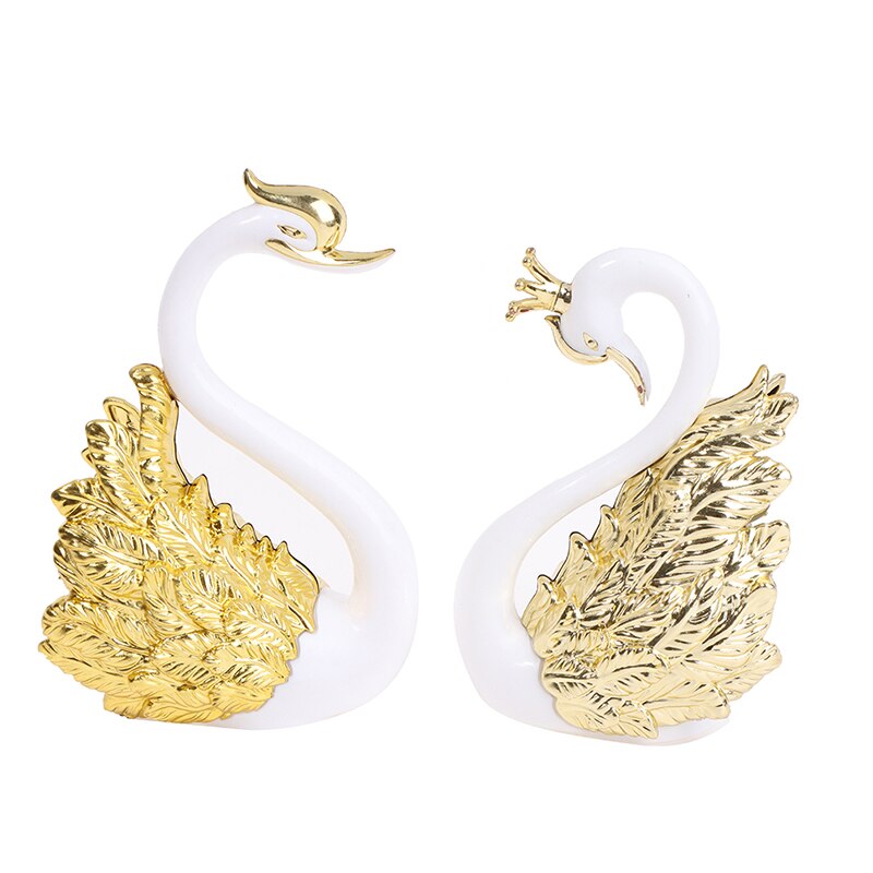 1 Pair Romantic Crown Swan Cake Topper Flamingo Cake Dessert Baking Decor Ornament Birthday Wedding Cake Decoration Supplies - NATASHAHS