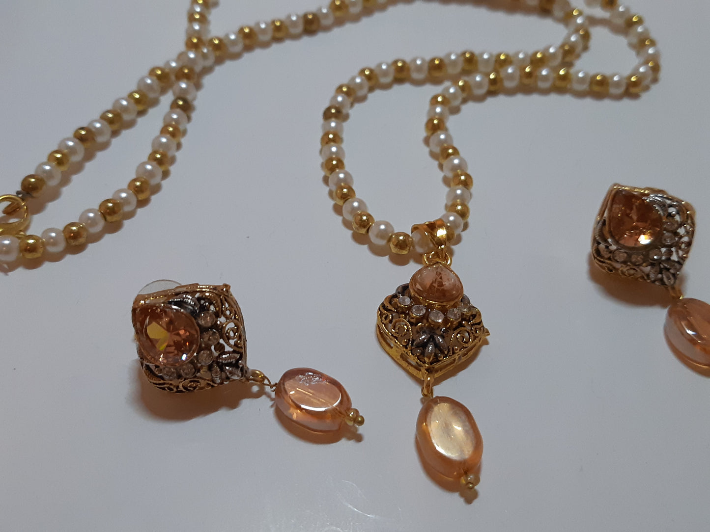 Navy Blue Golden Base Pendant Set - NATASHAHS