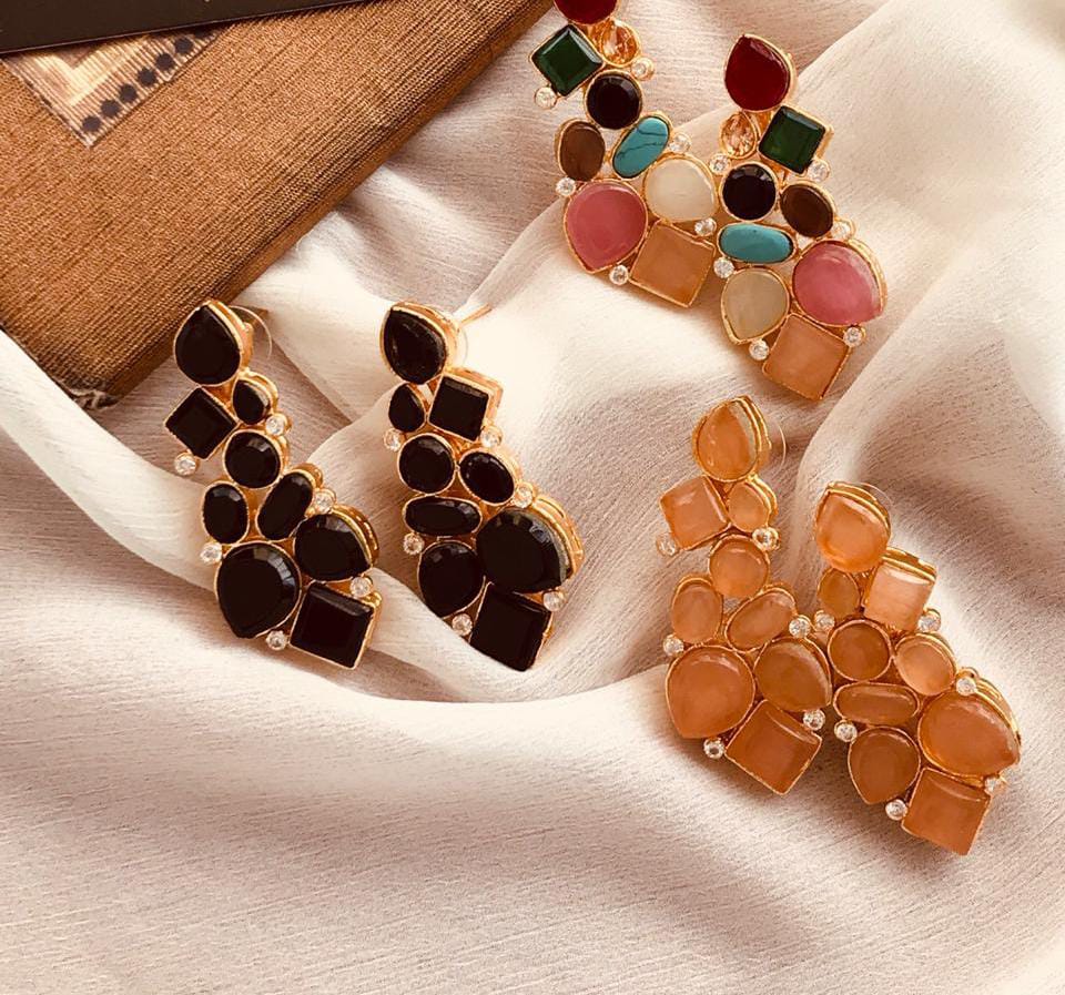 Stone Studded Long & Big Earrings - NATASHAHS