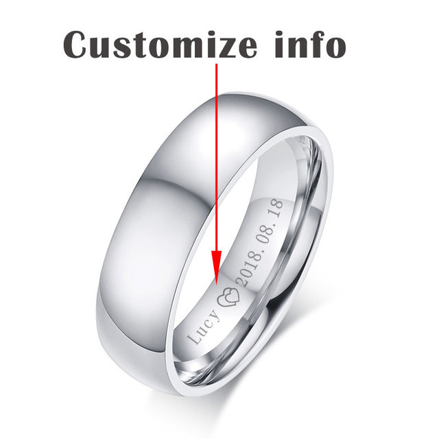 Classic Wedding Rings for Women Men Gold Color Stainless Steel Couple Band Anniversary Personalized Name Lovers Gift - NATASHAHS