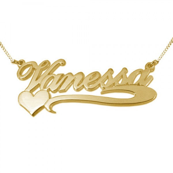 Natashahs 14k Solid Gold Name Necklace - Side Heart charm - NATASHAHS
