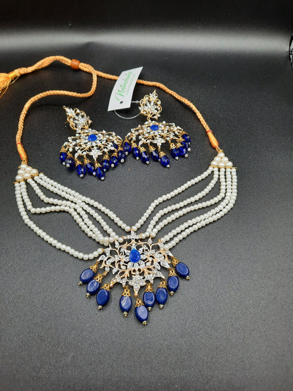 NAVY BLUE ROYAL STYLE EARRINGS & CHOKER FOR ROYAL PEOPLE - NATASHAHS