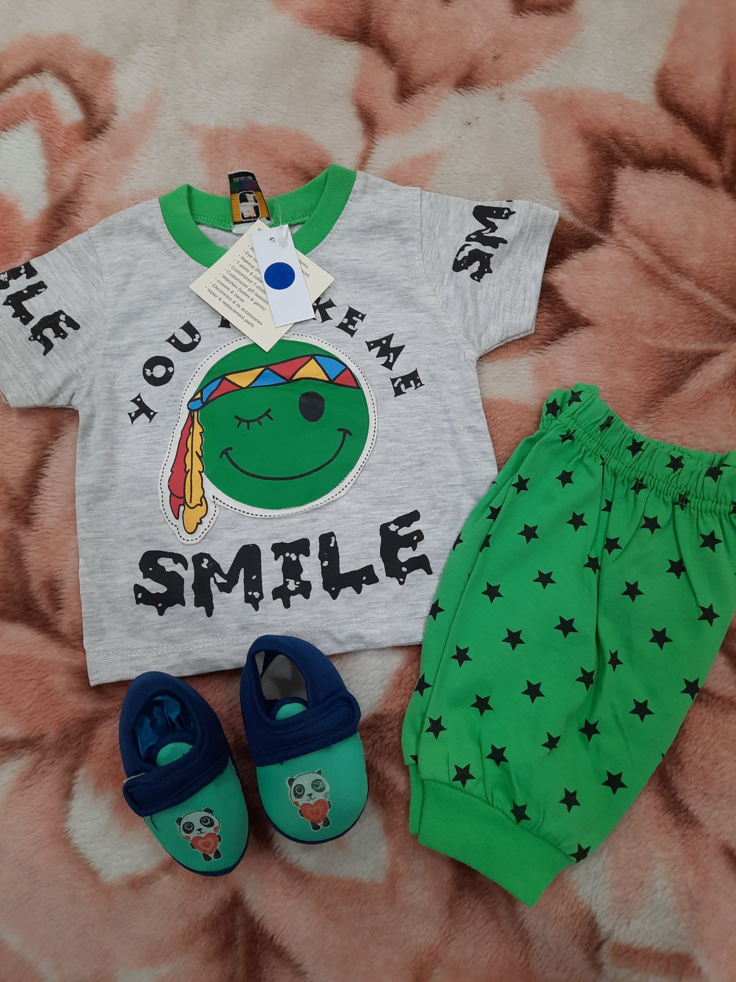 Baby pants and shirt set of 2 pcs in green and grey color - NATASHAHS