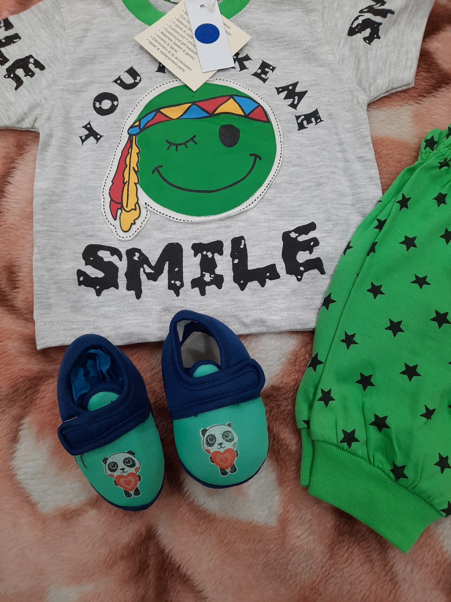 Baby pants and shirt set of 2 pcs in green and grey color - NATASHAHS