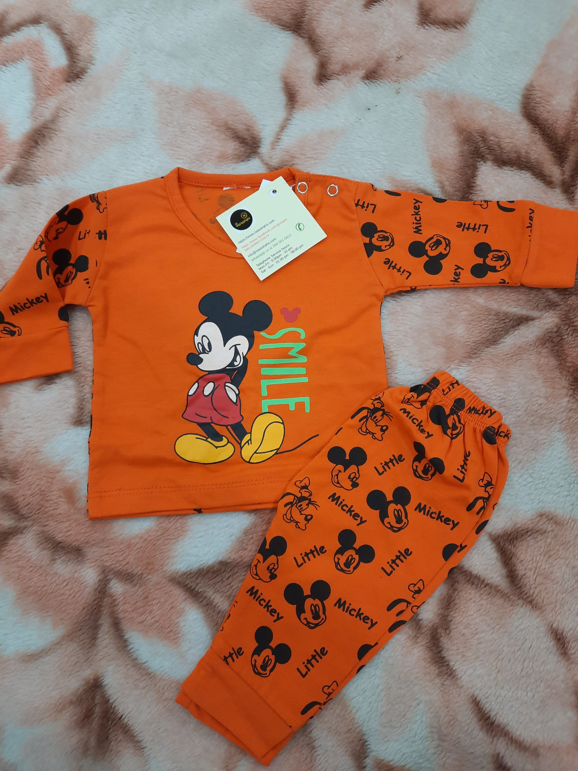 Baby 2 pc set of pants and shirt with mickey mouse rint in 2 colors - NATASHAHS