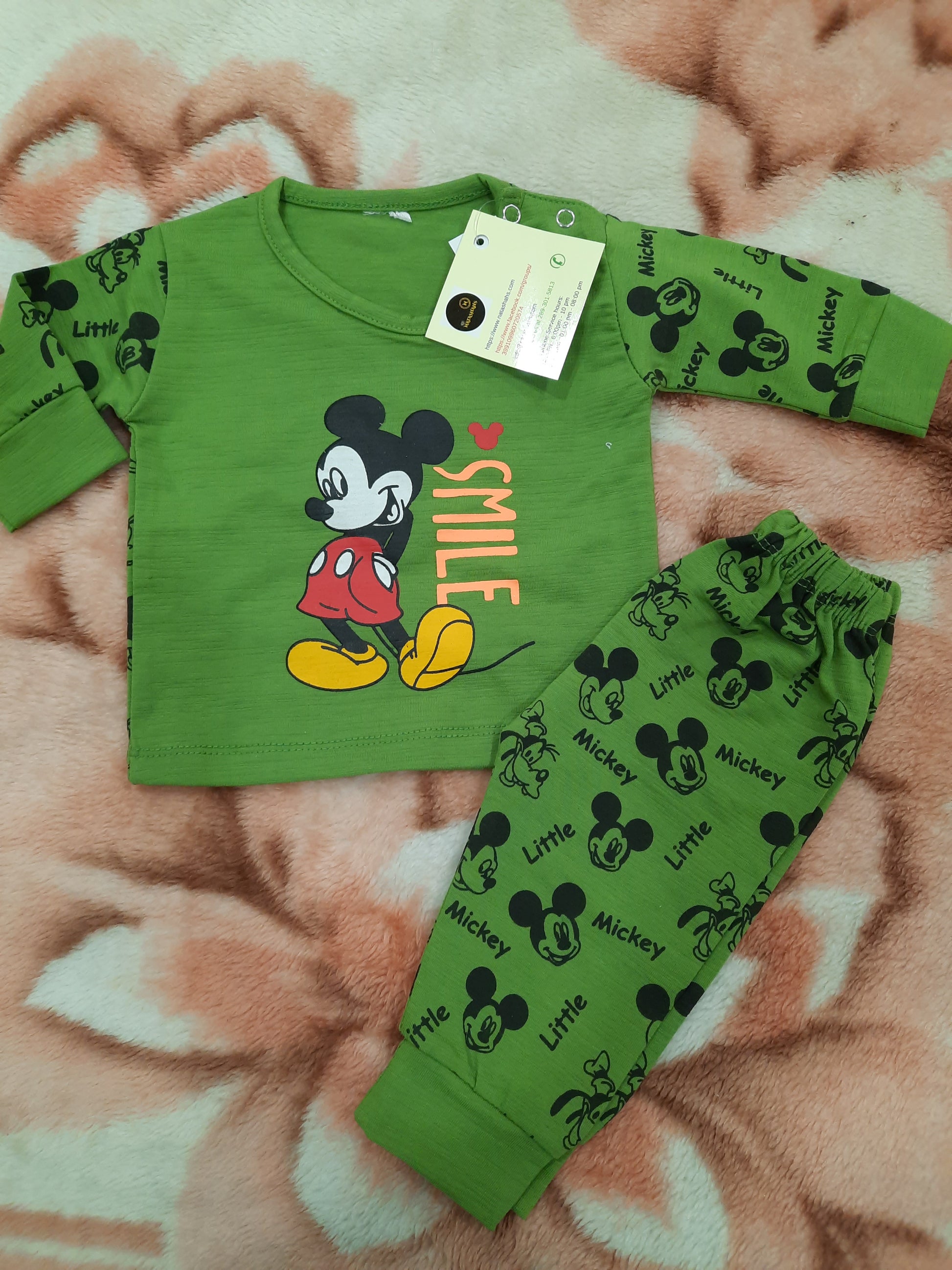 Baby 2 pc set of pants and shirt with mickey mouse rint in 2 colors - NATASHAHS