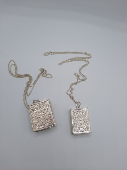 Pure silver metal Holy Book locket pendant necklace with pure silver chain openable - NATASHAHS