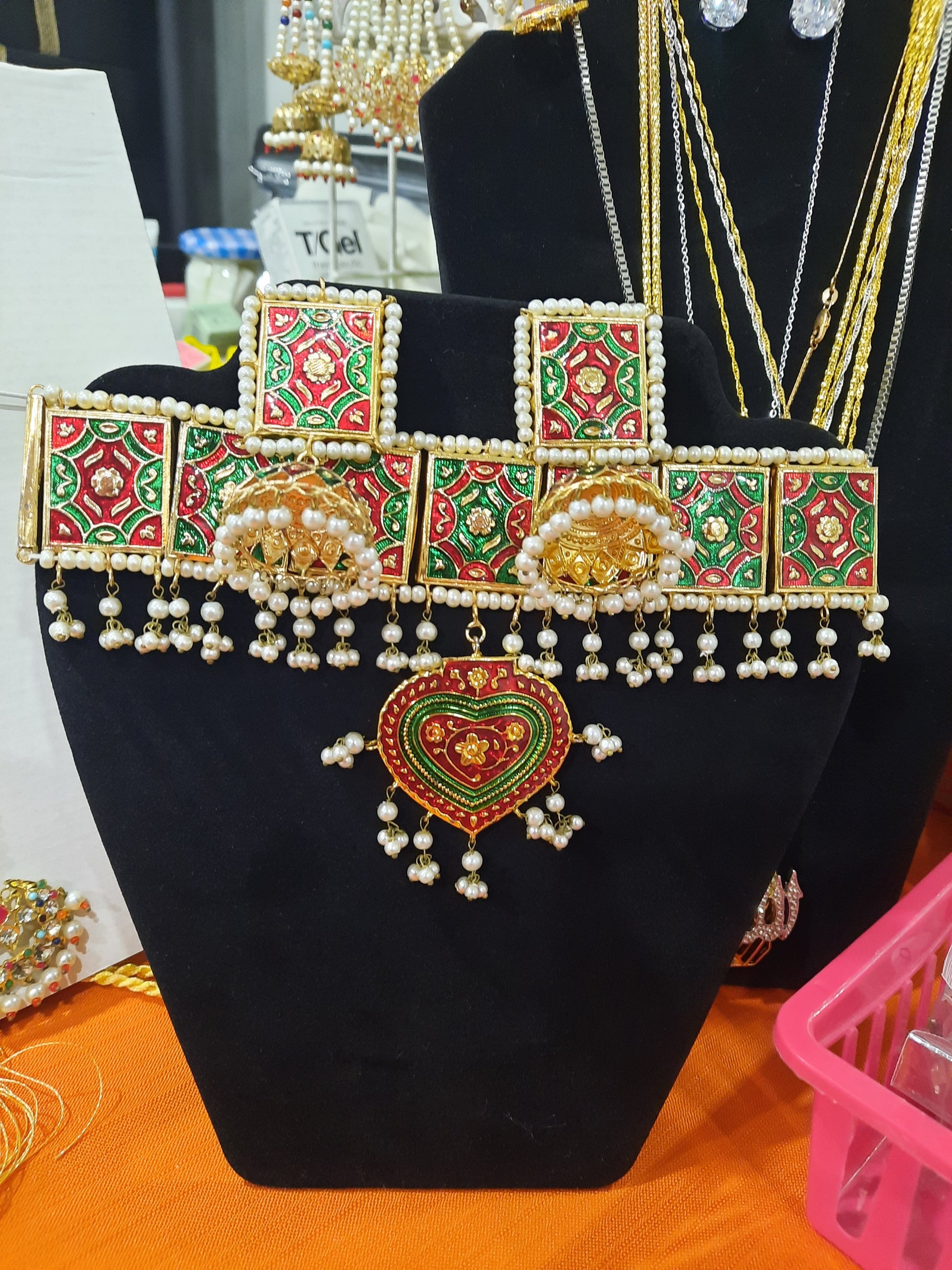 Meena jewelry set for Wedding party in golden base and meena color - NATASHAHS