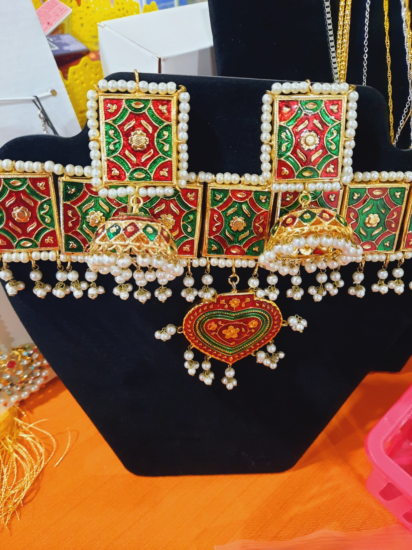 Meena jewelry set for Wedding party in golden base and meena color - NATASHAHS