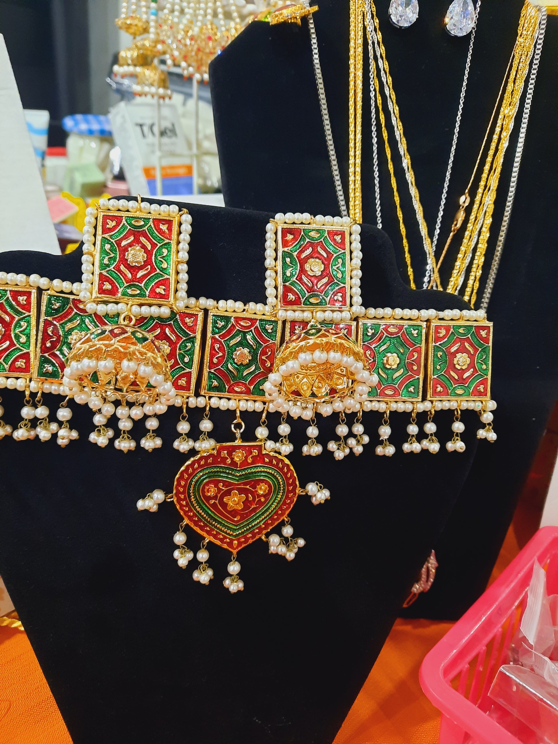 Meena jewelry set for Wedding party in golden base and meena color - NATASHAHS