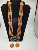 Champagne color long necklace or maala with 24k gold plated earrings