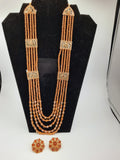 Champagne color long necklace or maala with 24k gold plated earrings