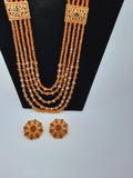 Champagne color long necklace or maala with 24k gold plated earrings