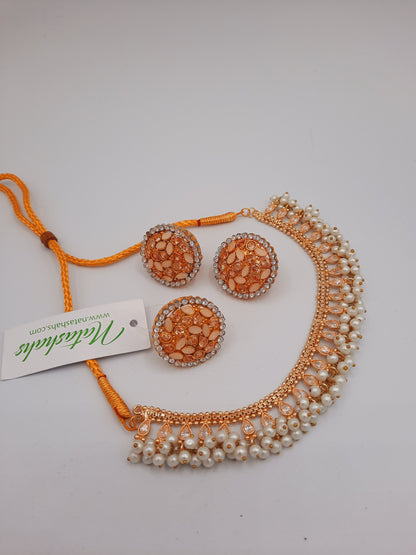 WHITE BOLD STYLE FULL MOON EARRINGS WITH NECKLACE AND RING - NATASHAHS