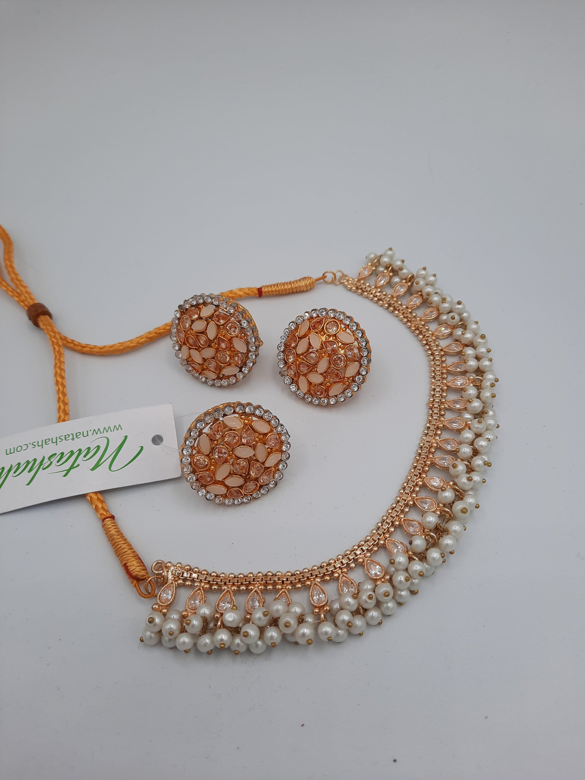 WHITE BOLD STYLE FULL MOON EARRINGS WITH NECKLACE AND RING - NATASHAHS