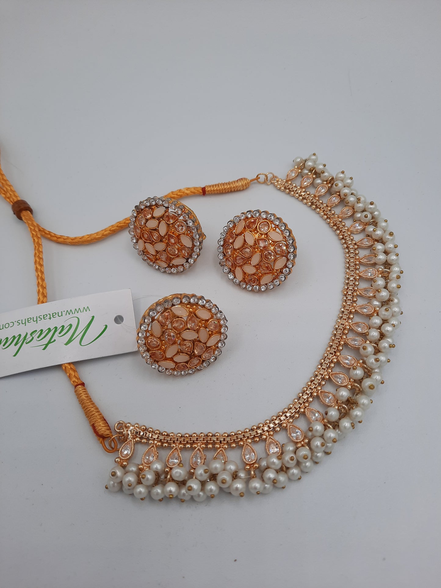 WHITE BOLD STYLE FULL MOON EARRINGS WITH NECKLACE AND RING - NATASHAHS