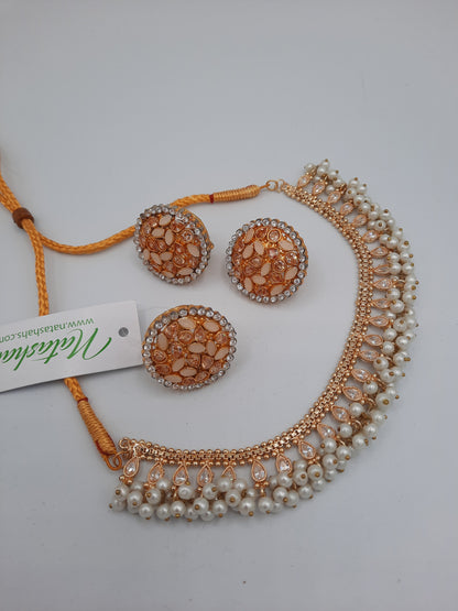 WHITE BOLD STYLE FULL MOON EARRINGS WITH NECKLACE AND RING - NATASHAHS