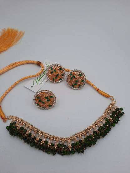 GREEN BOLD STYLE FULL MOON EARRINGS WITH NECKLACE AND RING - NATASHAHS