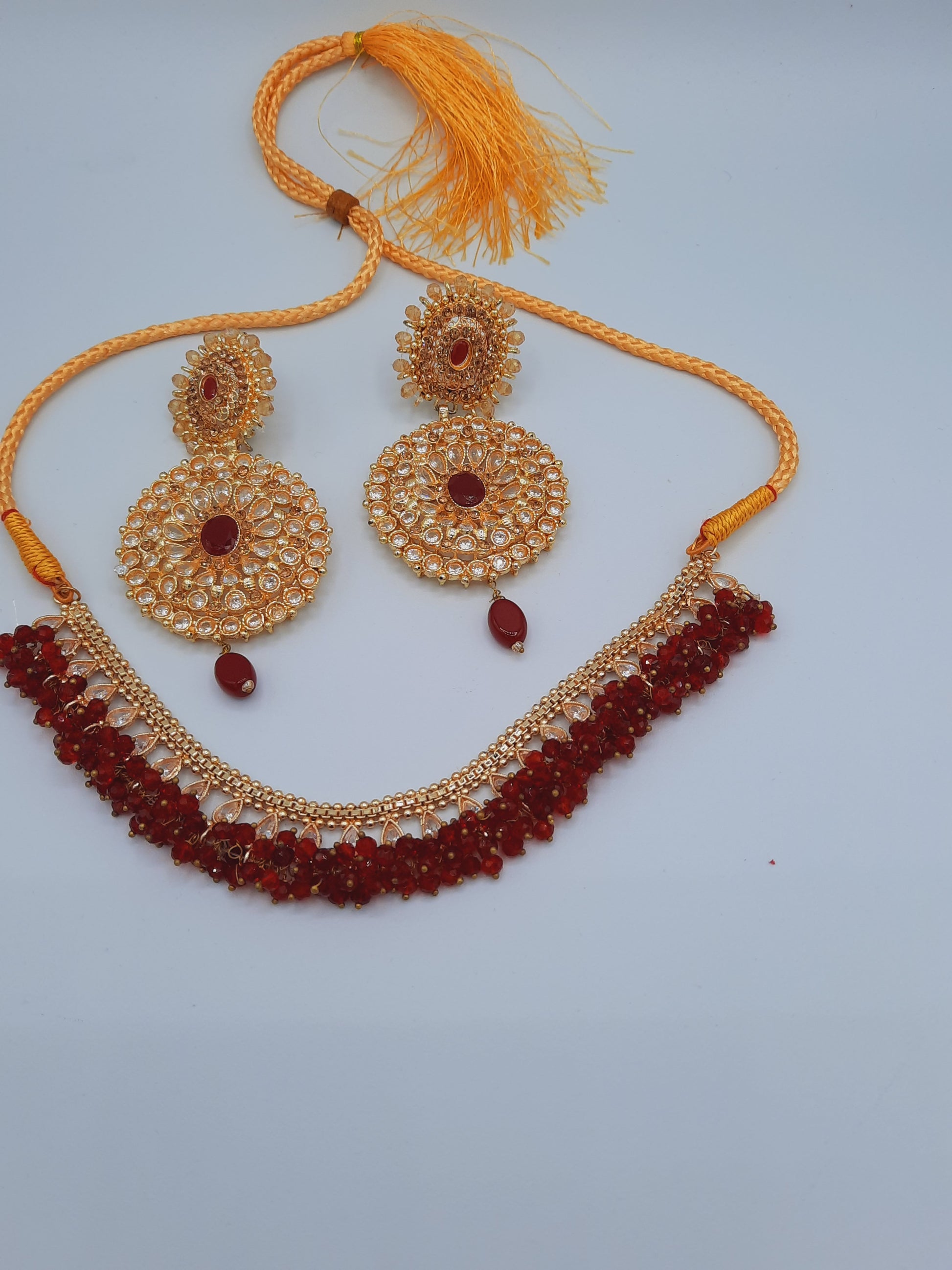 Round Pendulum gold-plated Big Earrings with necklace - NATASHAHS