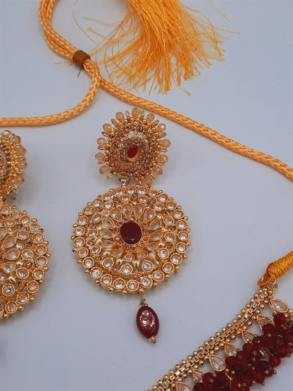 Round Pendulum gold-plated Big Earrings with necklace - NATASHAHS