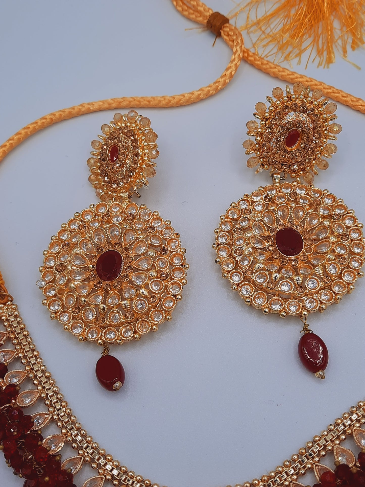 Round Pendulum gold-plated Big Earrings with necklace - NATASHAHS