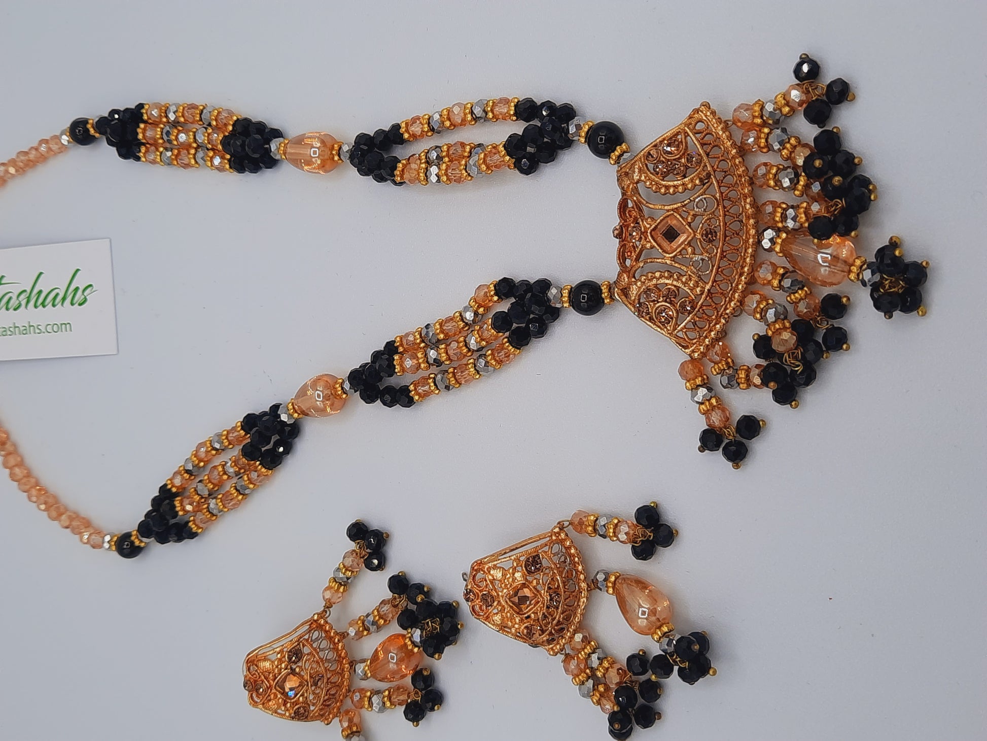 24k gold-plated imitation gold set looks like real gold with black pearls - NATASHAHS