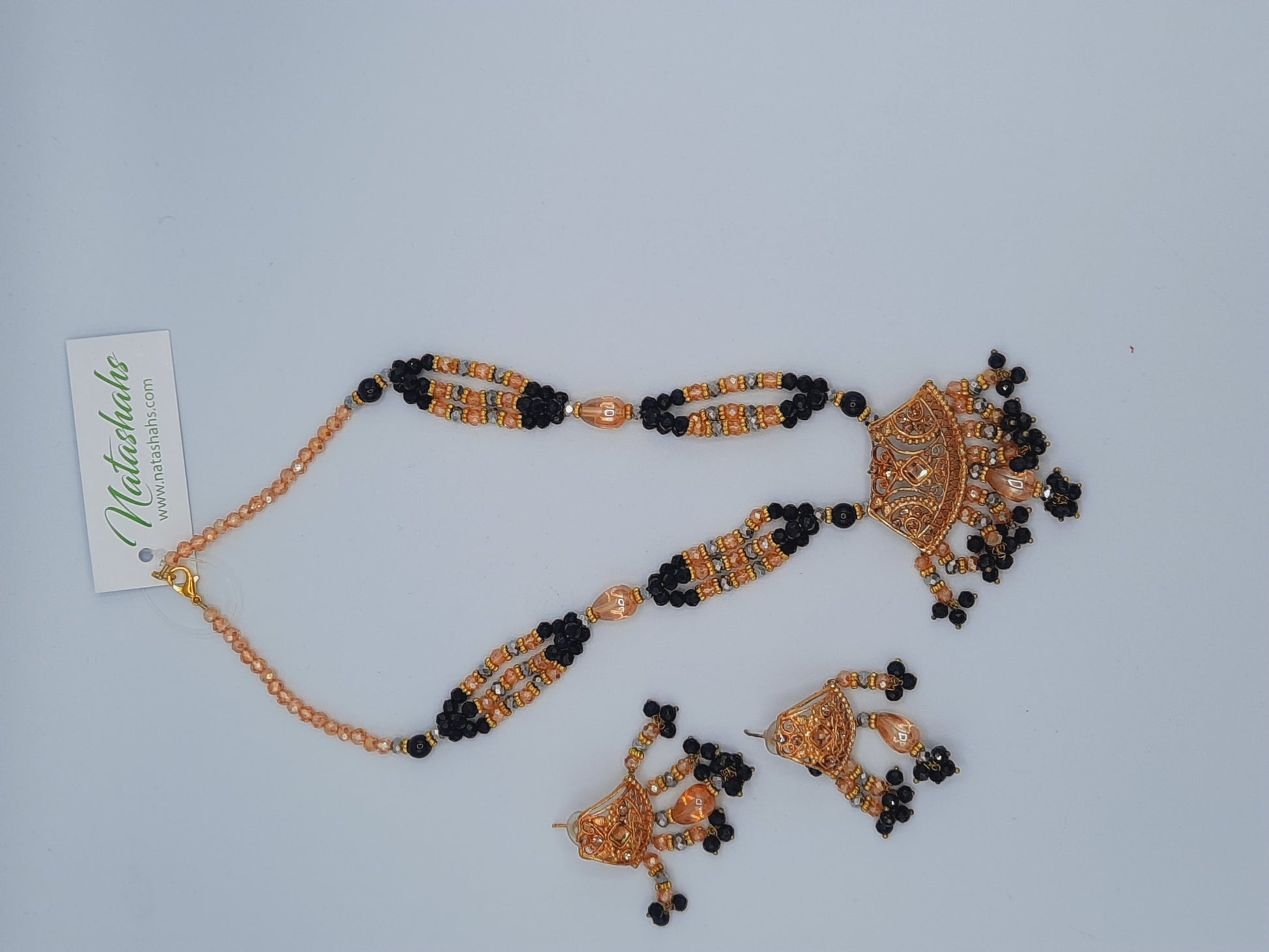 24k gold-plated imitation gold set looks like real gold with black pearls - NATASHAHS