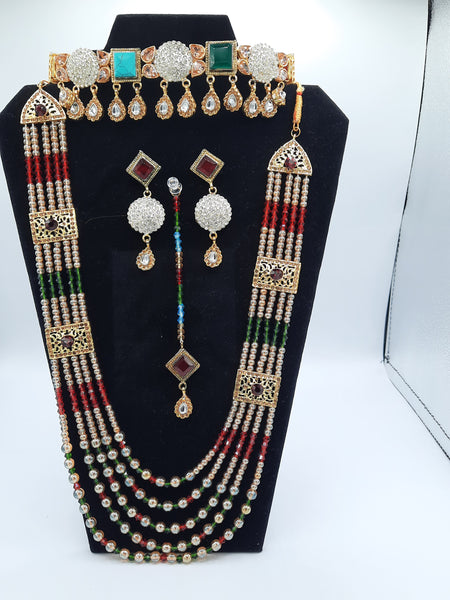 Bridal Jewelry in Golden base with multicolor precious stones