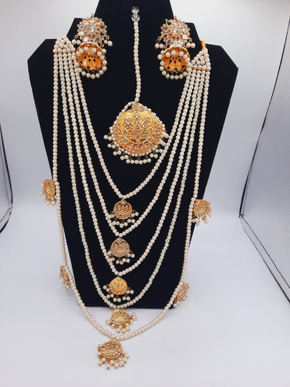 Bridal style kundan long mala kundan choker kundan jhumka and kundan teeka - NATASHAHS