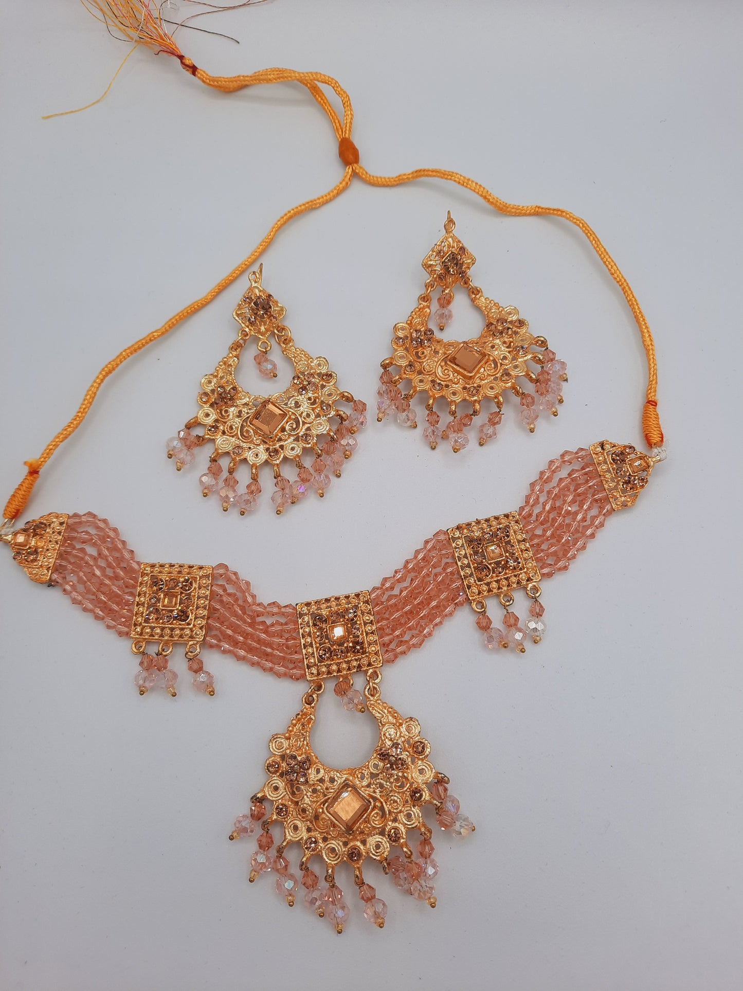 Pink guluband choker with earrings and teeka - NATASHAHS