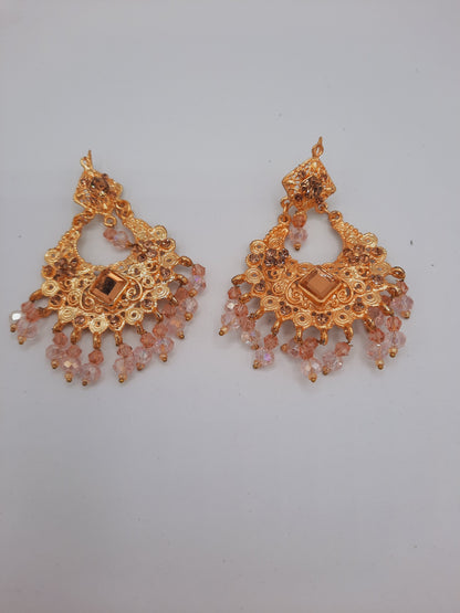 Pink guluband choker with earrings and teeka - NATASHAHS