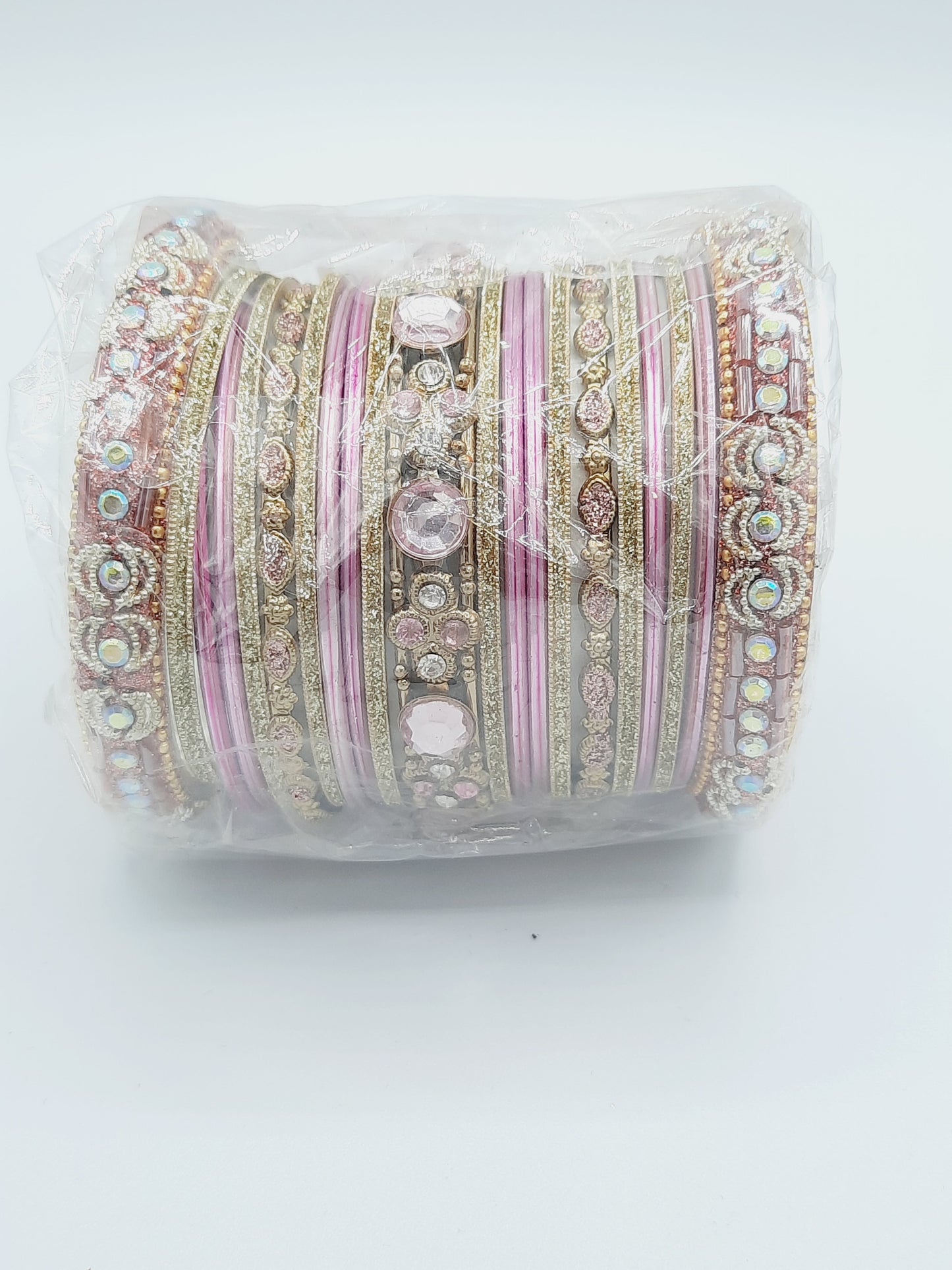 Bangles size 2.50 diameter in shade of shiny light purple glass bangles adorned with light purple embellished kadas - NATASHAHS