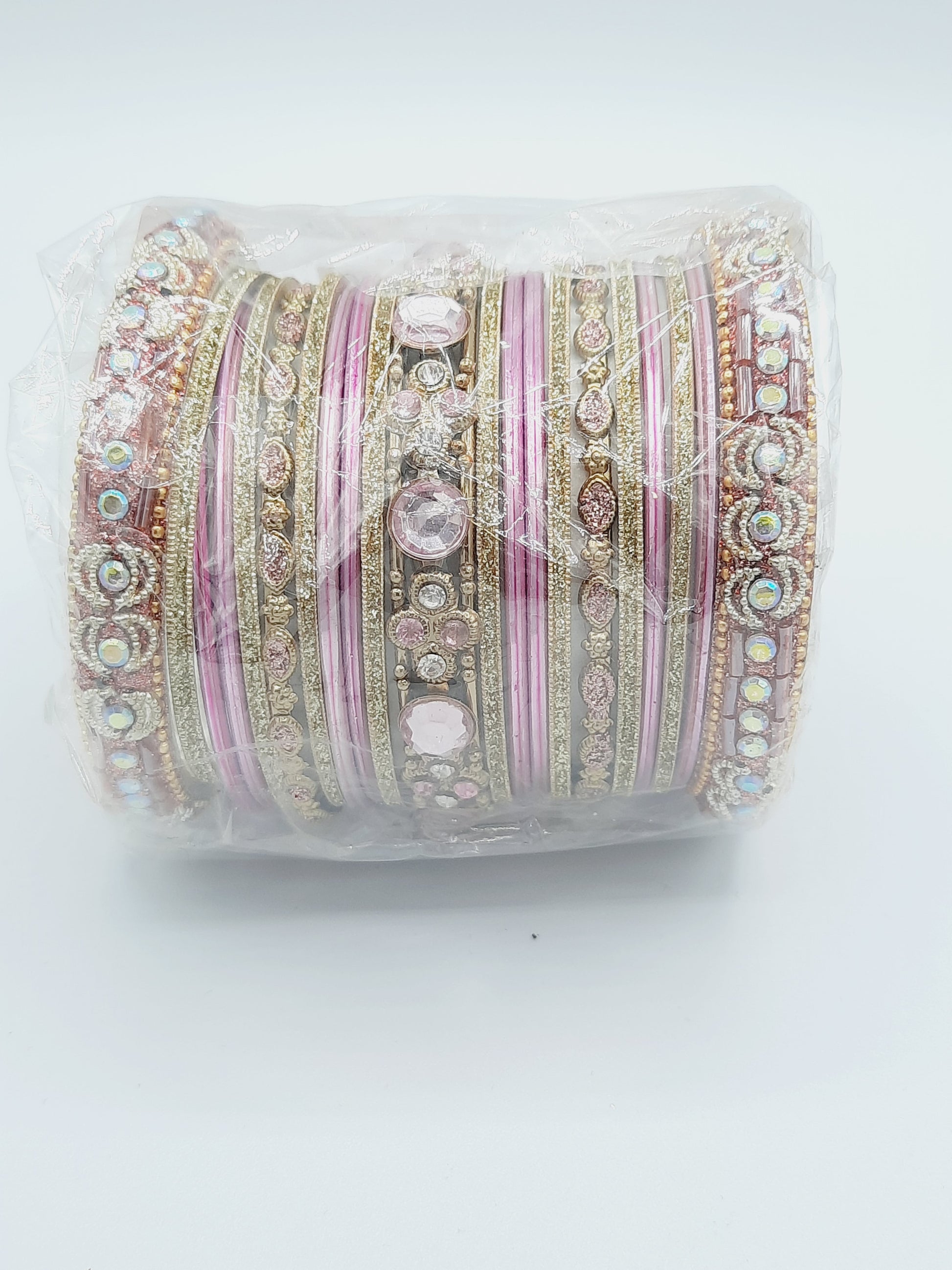 Bangles size 2.50 diameter in shade of shiny light purple glass bangles adorned with light purple embellished kadas - NATASHAHS