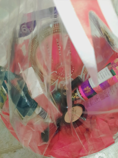 Gift basket for a gorgeous lady with all makeup essentials taht a girl needs