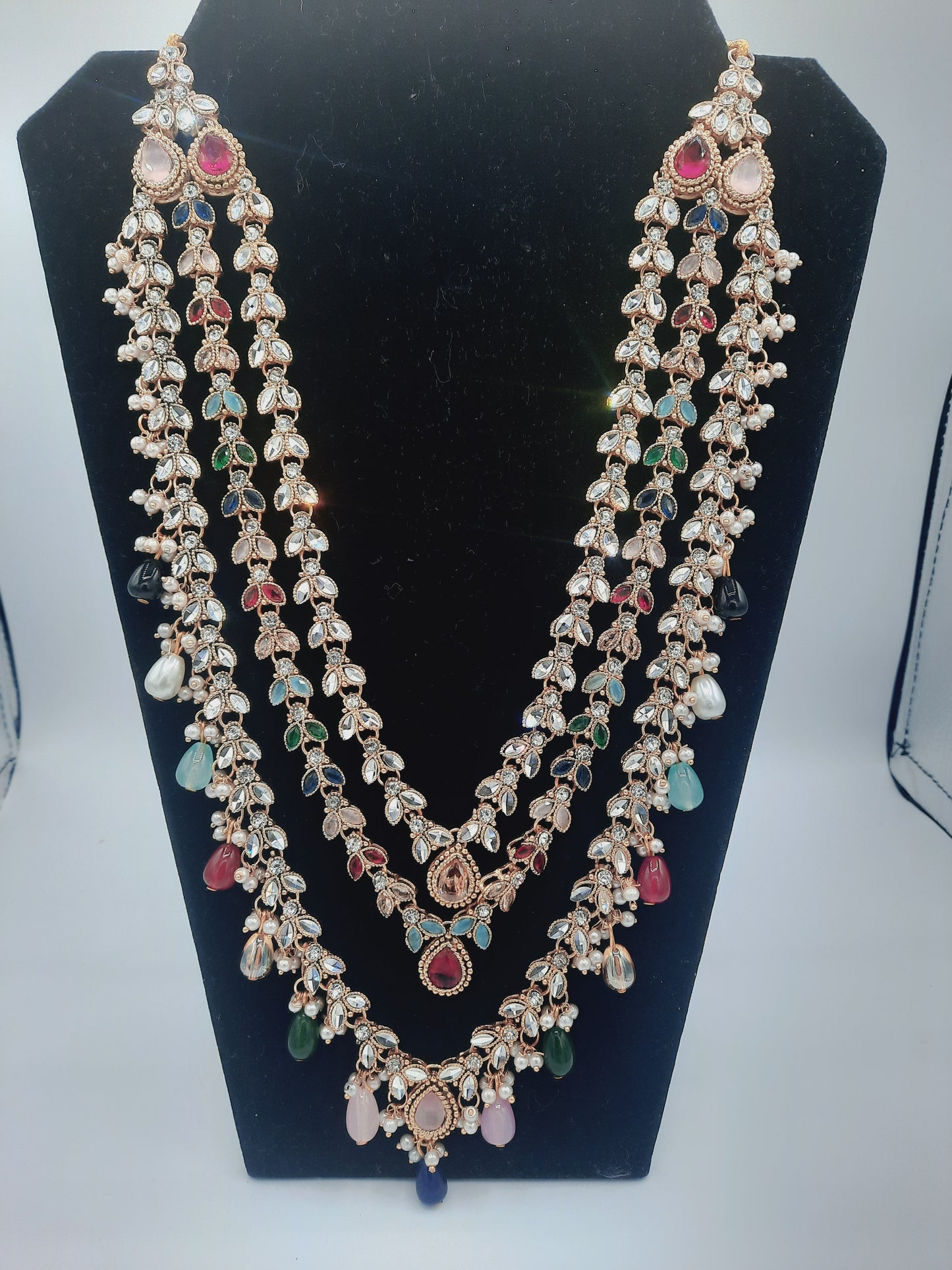 Long maala necklace with multicolor beads and kundan - NATASHAHS