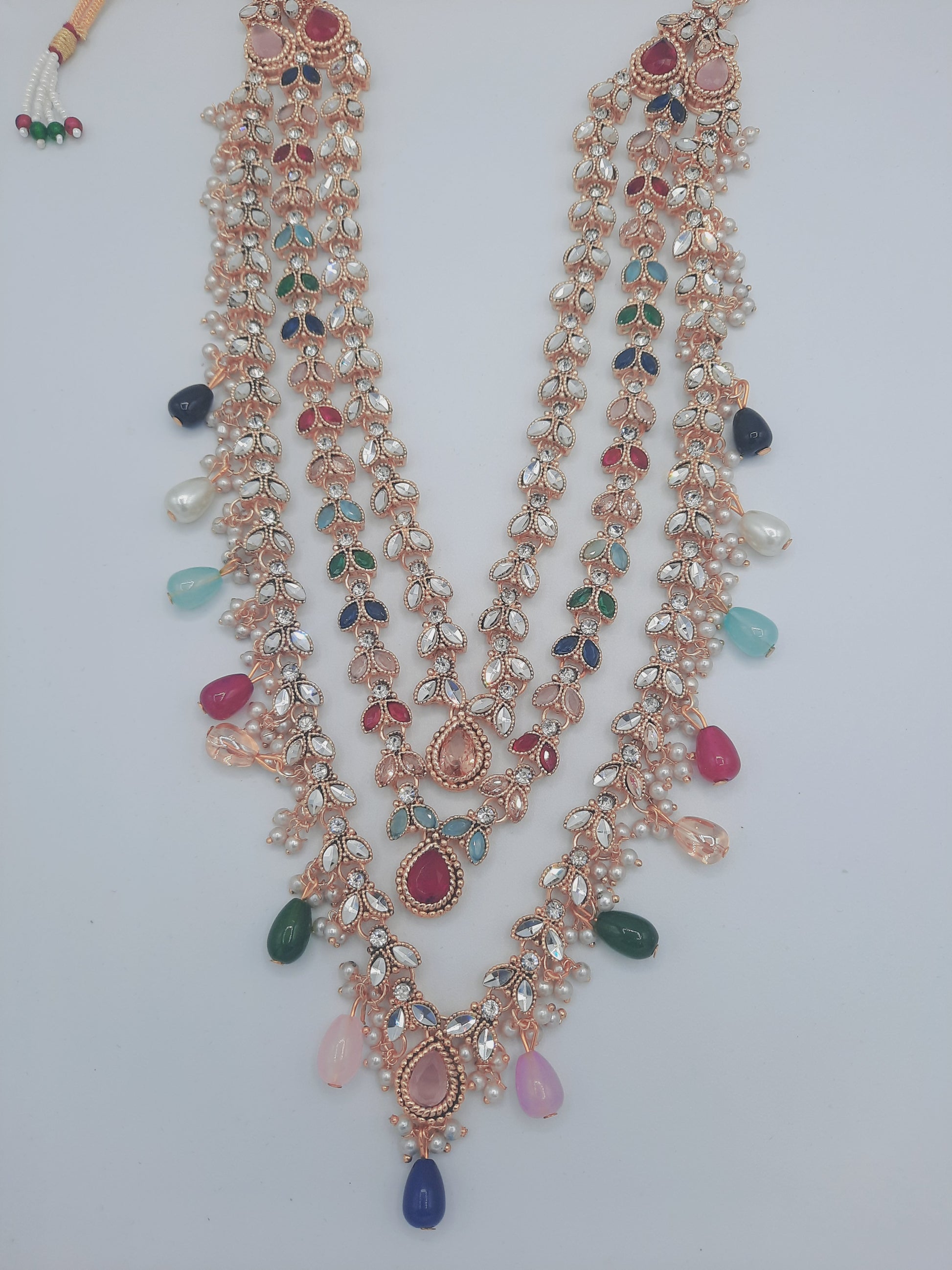 Long maala necklace with multicolor beads and kundan - NATASHAHS