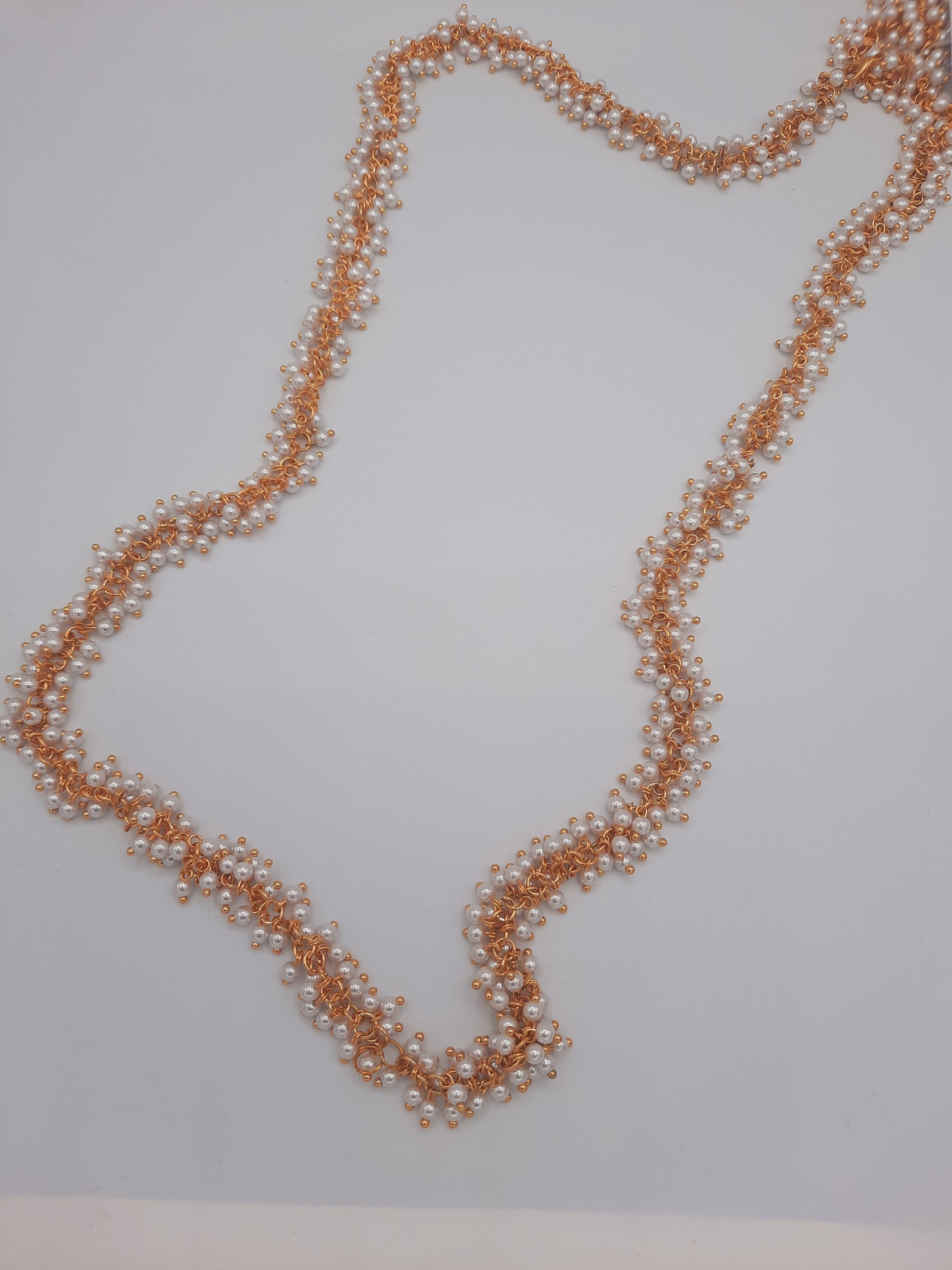 Gold-plated imitation white pearls gajra maala with dubai gold plated earrings - NATASHAHS