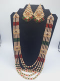 Hyderabadi style Red & Green jewelry set with maala long necklace - NATASHAHS