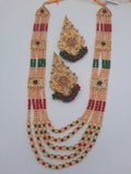 Hyderabadi style Red & Green jewelry set with maala long necklace - NATASHAHS