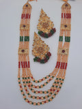 Hyderabadi style Red & Green jewelry set with maala long necklace - NATASHAHS