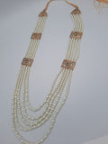 White long maala necklace with white pearls and Kundan Bali with chain and Devdas jhumkas - NATASHAHS