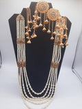 White long maala necklace with white pearls and Kundan Bali with chain and Devdas jhumkas - NATASHAHS