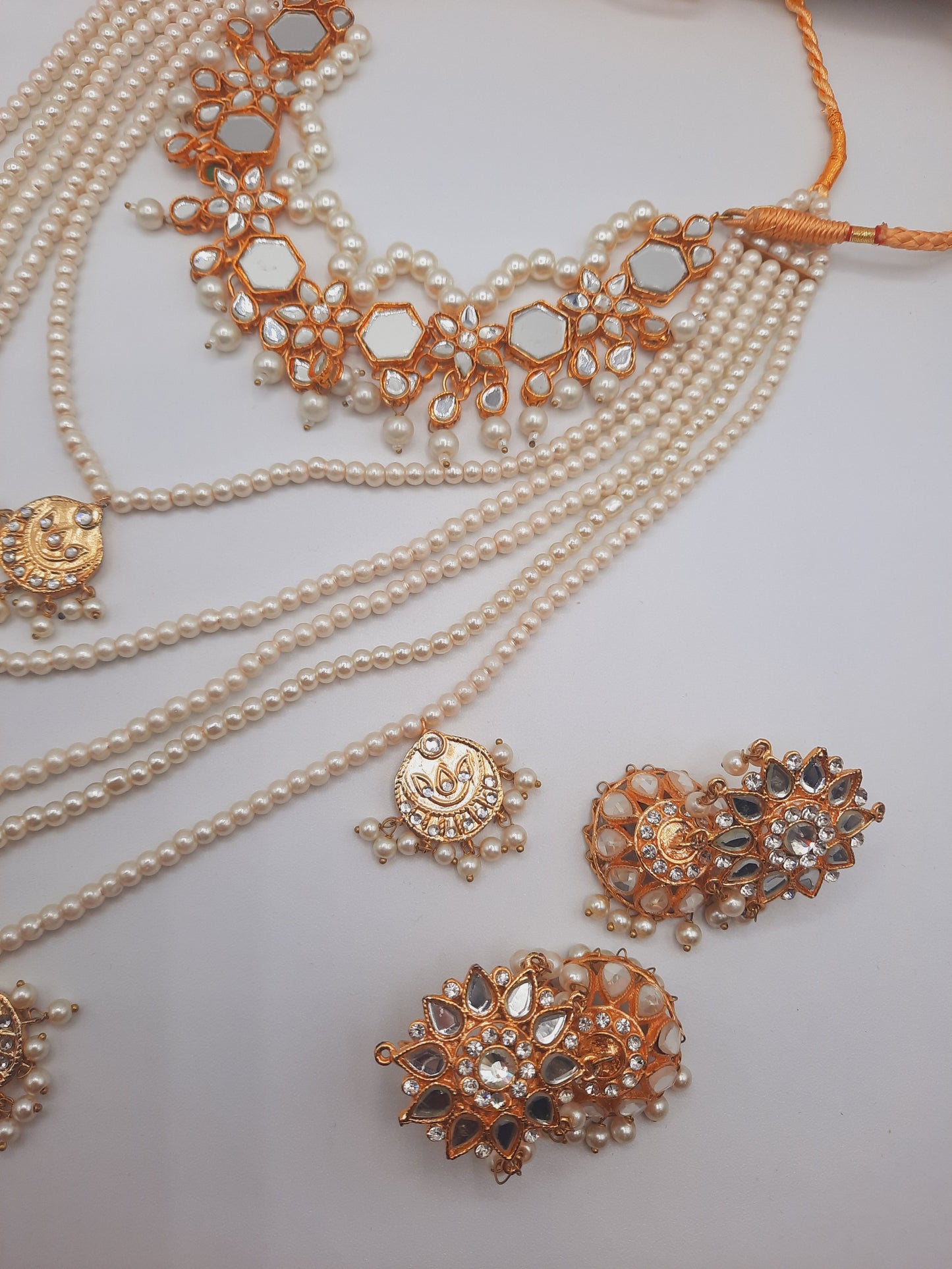 Bridal style kundan long mala kundan choker kundan jhumka and kundan teeka - NATASHAHS