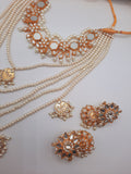 Bridal style kundan long mala kundan choker kundan jhumka and kundan teeka - NATASHAHS