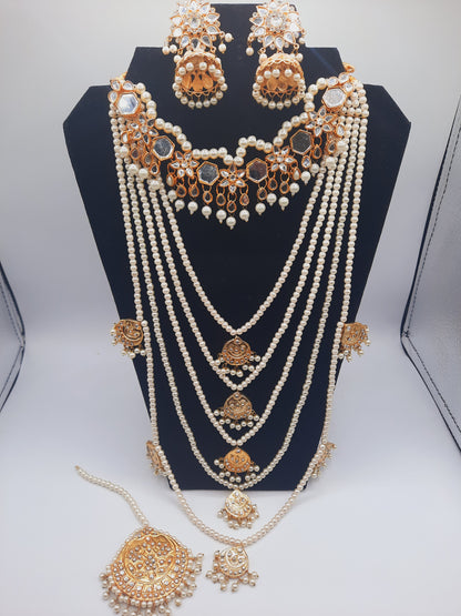 Bridal style kundan long mala kundan choker kundan jhumka and kundan teeka - NATASHAHS
