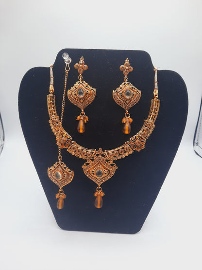 Indian Wedding party jewelry sets in golden base and meena color - NATASHAHS