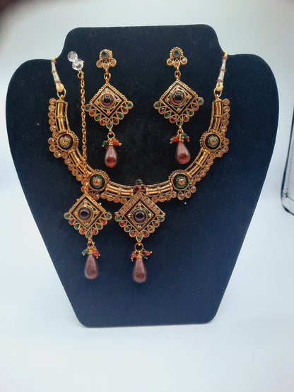 Indian Wedding party jewelry sets in golden base and meena color - NATASHAHS